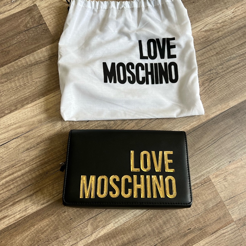 Love Moschino Black Clutch with Gold Accents